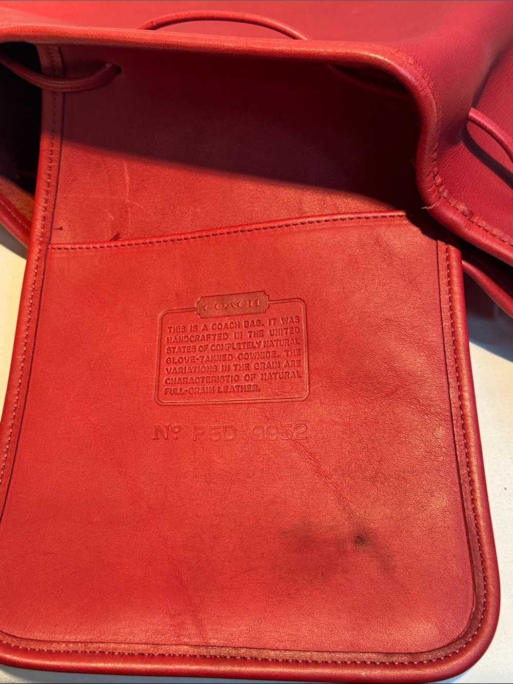 Coach Vintage Red Leather Drawstring Crossbody Bucket Bag 9952 - Picture 13 of 16